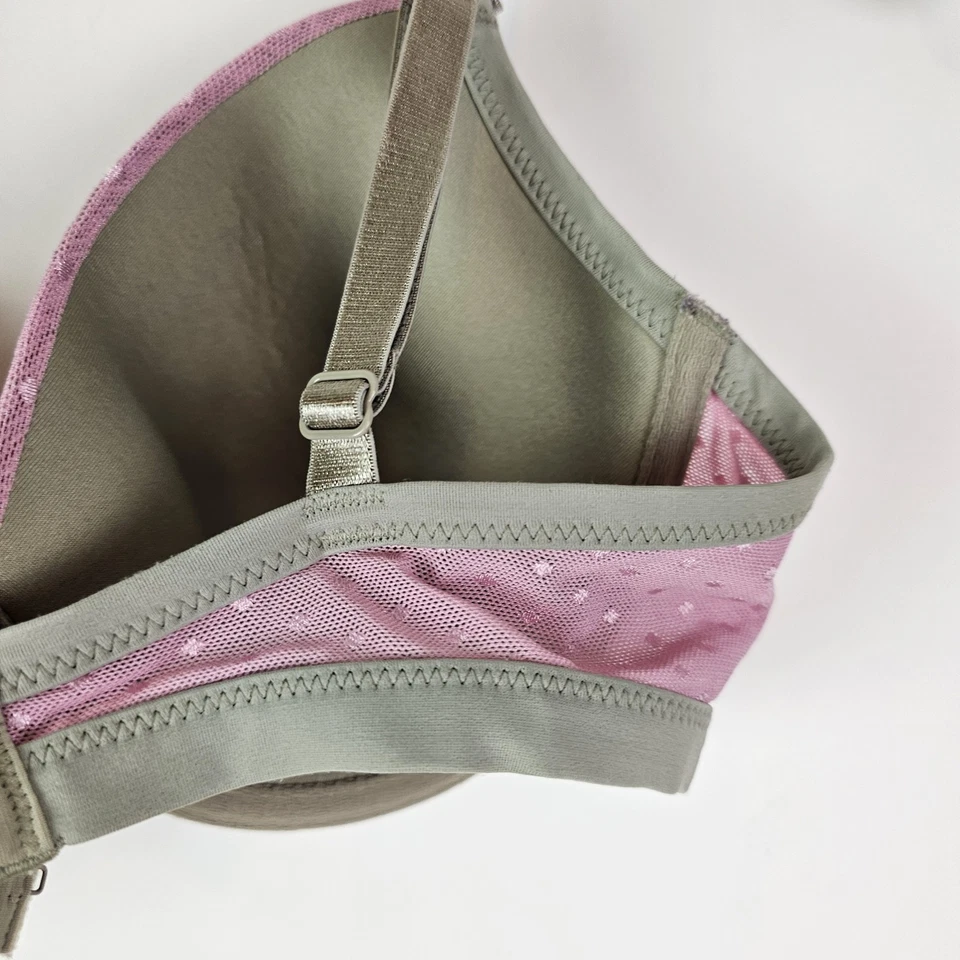 DKNY 34D Rosa Gris Lunares Camiseta Sujetador 453801 Con Aros Demi Lencería Femenina Foto 3 de 4