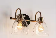 14.6" 2-Light Black  Brass Bathroom Vanity Light w/ Clear Glass Shades Open Box