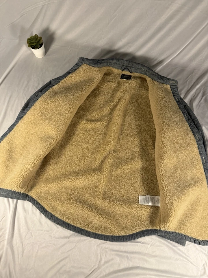 J. CREW Sherpa Forrada Cambray Camisa Abotonada Chaqueta Azul Para Hombre XS Foto 2 de 4