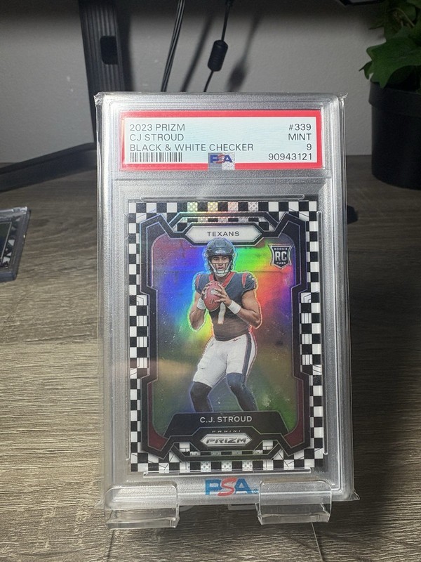 C.J. Stroud Panini Prizm 2023 Black & White Checker Prizm RC #339 PSA 9
