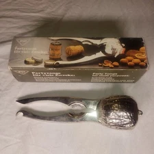 VTG BMF- Nut Shaped Walnut Hinged Silver Tone Metal W. Germany Nut Cracker/Tongs