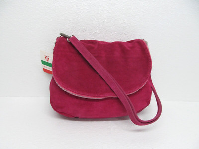 Vera Pelle Made in Italy Pink Suede Flap Shoulder Bag