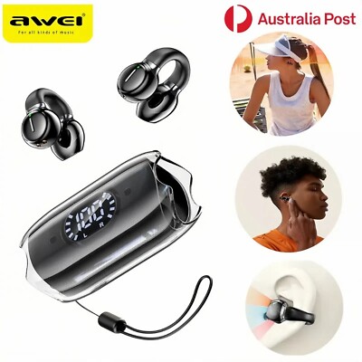 AWEI TZ7 Wireless Earbuds Headphones Digital Bluetooth HIFI LED Clip-on Sport AU