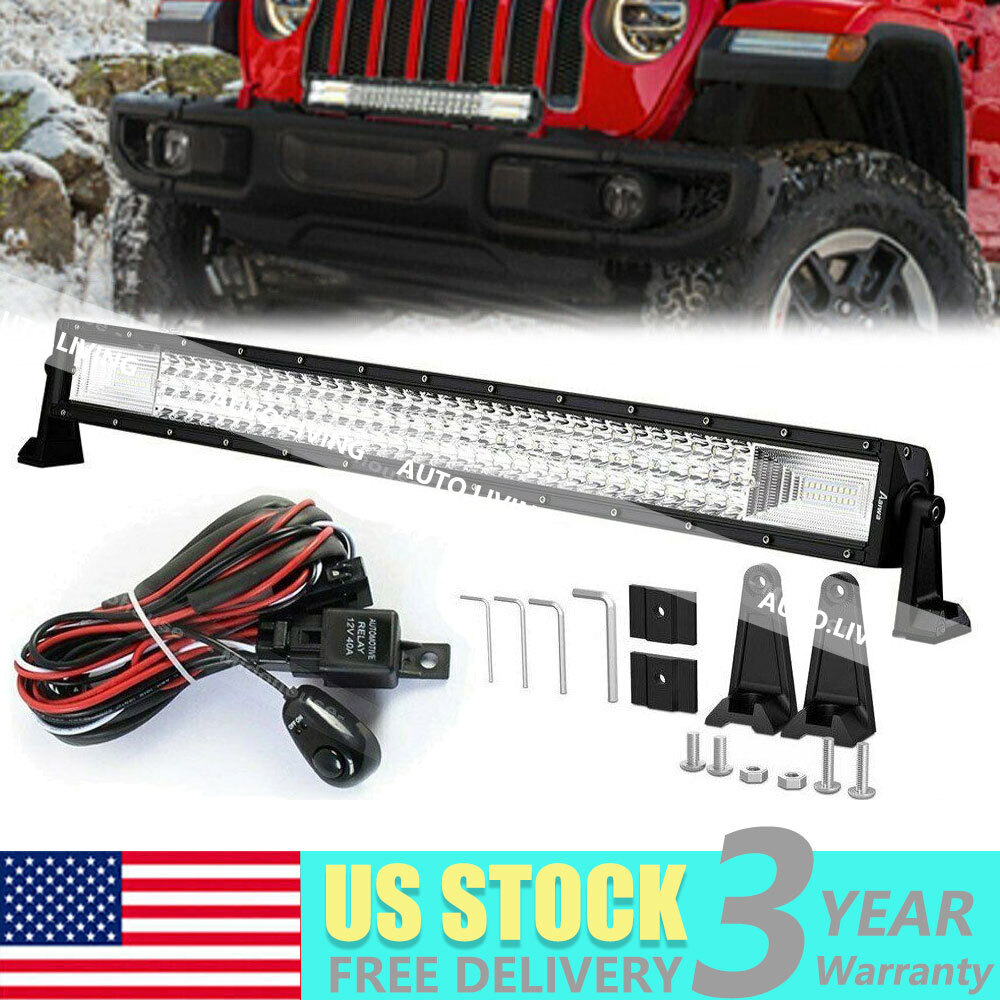 32INCH Tri Row LED Light Bar Spot Flood Combo for Truck ATV SUV 4WD Offroad with Wiring
