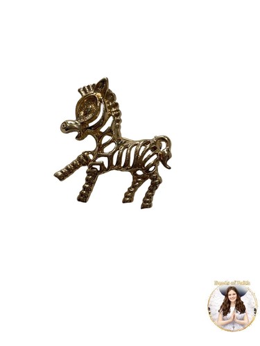 Sarah Coventry Gold Tone Open Work 3D Figural Zebra Equestrian Brooch 1969 Vtg