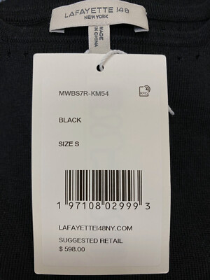 $599 Lafayette 148 Women's Black Merino Silk Ribbed Cropped Tank