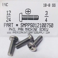 #12-24x3/4 Pan Head Phillips Machine Screws Stainless Steel (20)