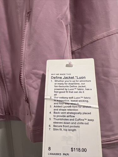 NWT Lululemon Define Jacket *Luon Pink Peony Size : 8&10 - Picture 2 of 6