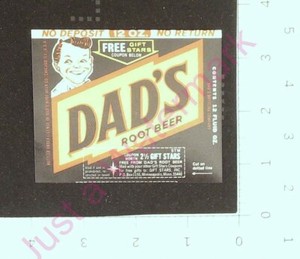 Vintage Root Beer Label Dad's Root Beer Free Gift Stars Label No Deposit No RTN