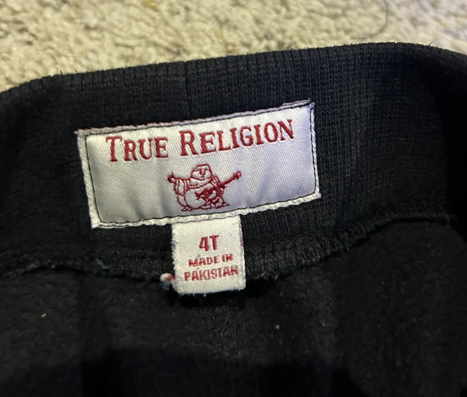 Pantalones deportivos True Religion 4T para niños NEGROS con letras ROJAS BOLSILLOS Z23 Foto 3 de 4