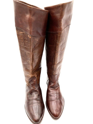 Joan & David Women s Brown Leather Embossed Mid Calf Boots Size 7