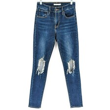 Levis 721 High Rise Skinny Jeans 26 Dark Wash Distressed Cotton Stretch Denim