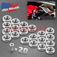 20pcs Silver Billet Aluminum Bumper Fender Washer Bolt Engine Bay Screw Dress Up
