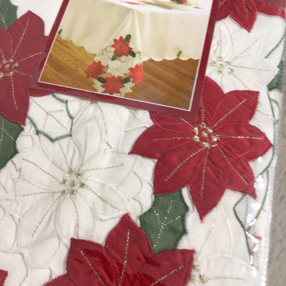 Christmas Spirit Tablecloth 60”x84” Oblong Holiday Poinsettia NIP - Image 2 of 4