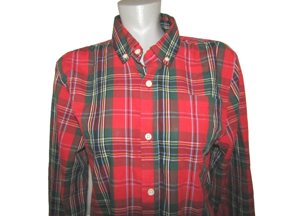 CROWN & IVY, Men's Sz Small, Red/Green Plaid Long Slv Button Down Shirt