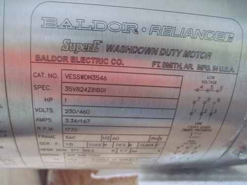 Baldor VESSWDM3546 Washdown Motor, Stainless, 1 HP, 230/460 V, 3 PH, 56C, TENV - Picture 6 of 9
