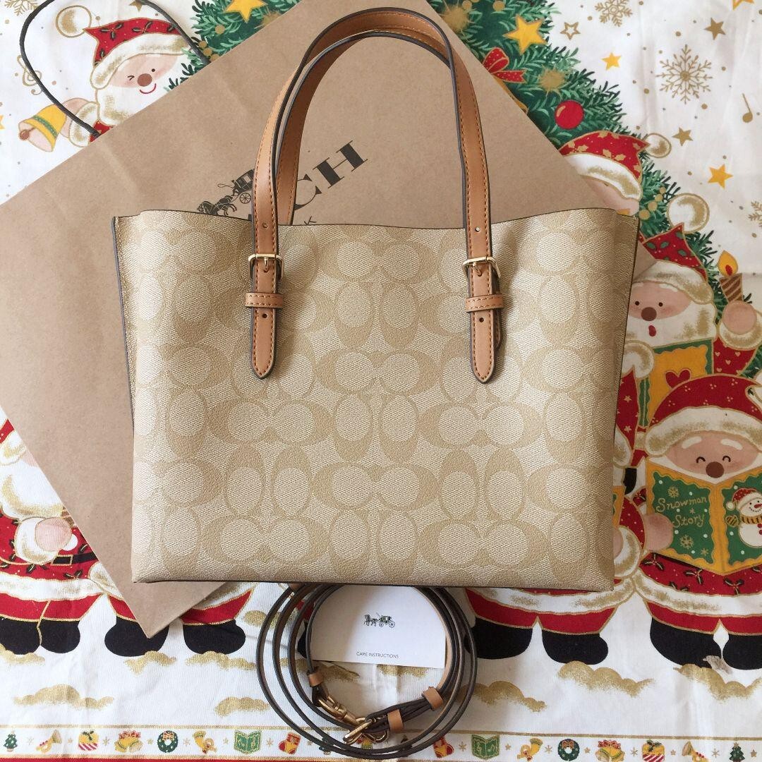 Coach C4250 Mollie Tote 25 in signature canvas Crossbody Beige