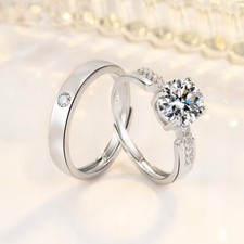 Crystal Stone Adjustable Ring Set 925 Sterling Silver Women Men Jewellery Set UK