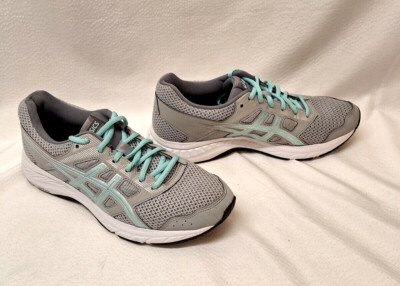 Asics Women's 9M Gel Contend 5 1012A234 Gray/Blue Running Shoes Sneakers