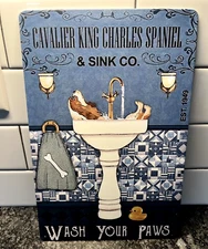 Cavalier King Charles Spaniel & Sink Co Metal Sign Wash Your Paws Blenheim