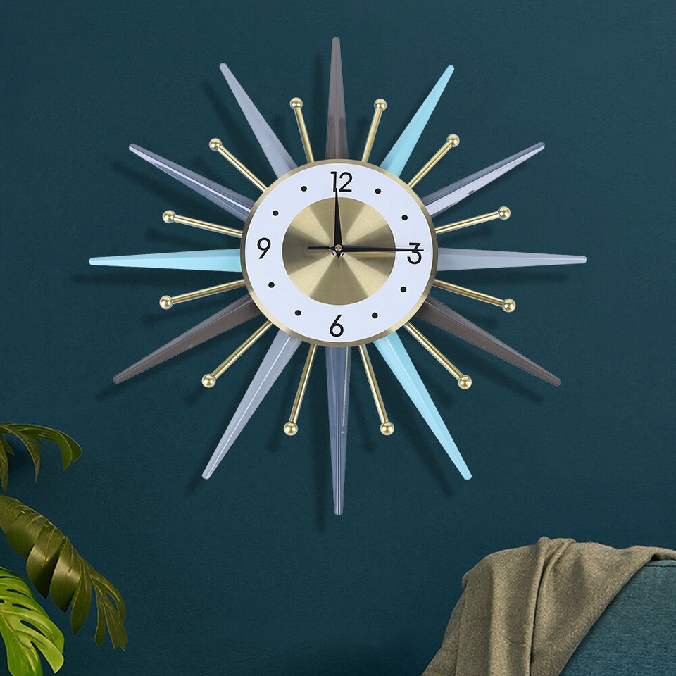 23 Inch Retro Metal Art Sunburst Clock Vintage Mid Century Modern Wall