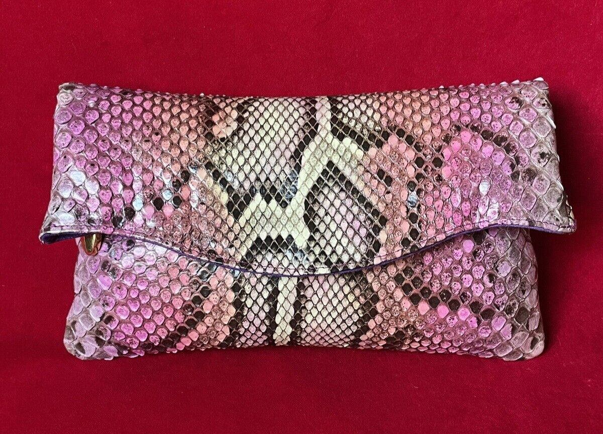 Rashedah Pink Purple Python Envelope Clutch Bag - image 1