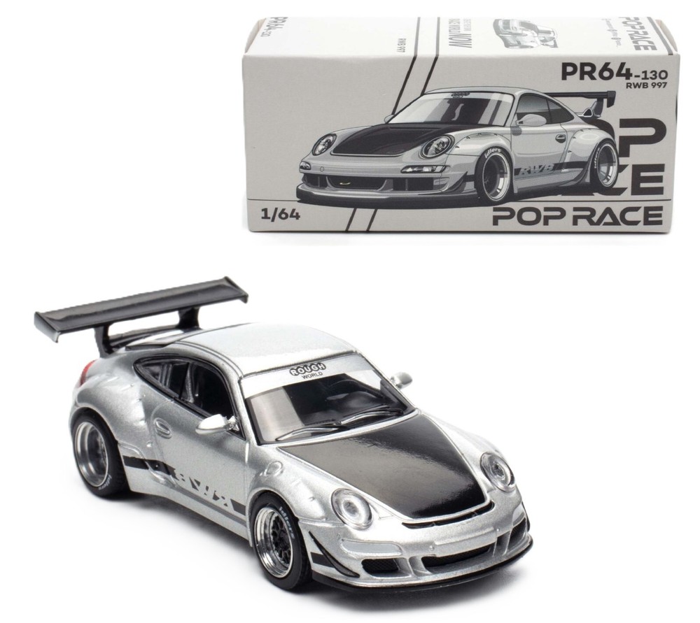 Pop Race 1:64 Porsche 911 RWB 997 Silver Diecast Model Car PR640130