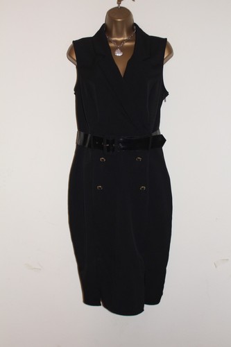 Lipsy Black Pencil Dress 14 Button Front Tuxedo Midi Party Occasion Belt Sexy - Picture 16 of 18