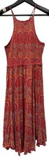 Free People Spaghetti Strap Dress Red Orange Floral Pattern Women's Medium