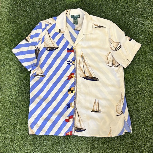 Barca a vela nautica vintage Lauren Ralph Lauren pura seta tema bottoni media