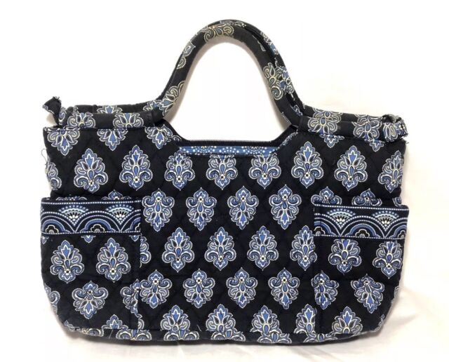 Vera Bradley Double Rolled Handle Handbag Purse Navy Blue Pattern ...