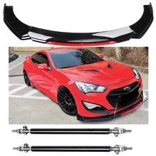 Front Bumper Splitter Chin Spoiler + Strut Rods Black+Red For Hyundai Genesis