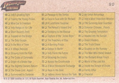 2008 Topps Indiana Jones Heritage Checklist, Trading Cards Details