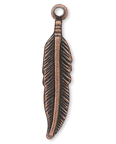 Charm, 100 Antiqued Copper Plated Brass 18x4mm Feather Drop Charms - Picture 2 of 3