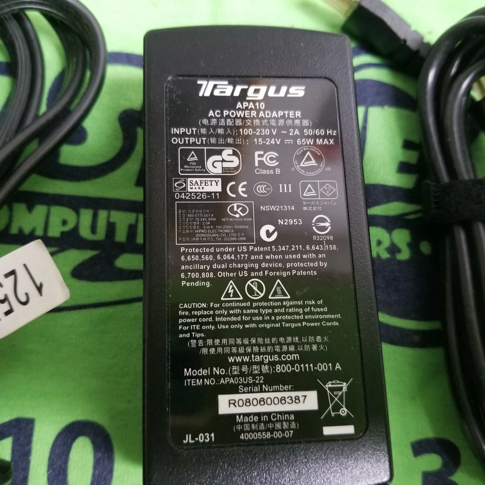 TARGUS APA10 UNIVERSAL LAPTOP CHARGER 65W - 800-0111-001A - TIPS 2 3 4 6 - Image 3 of 4