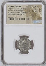 Roman Empire - Elagabalus - AD 218-222 - Silver Denarius - NGC Ch AU - RIC:161