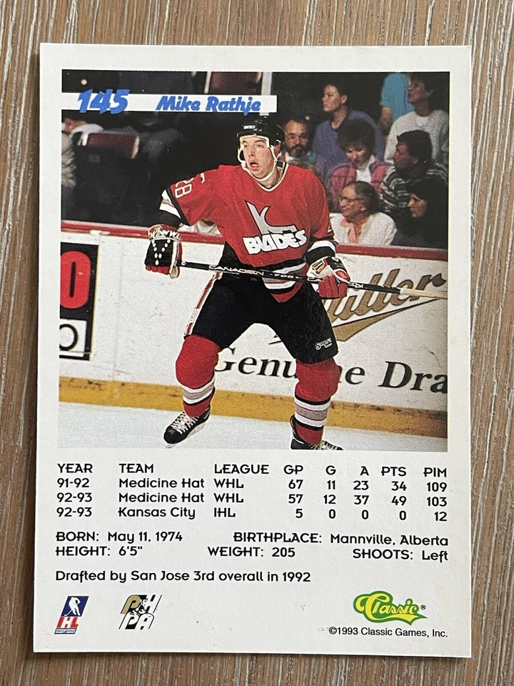 1993 Classic '93 Hockey Draft Mike Rathje Hockey Card #145 - Image 2 of 2