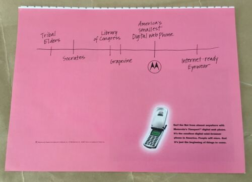 Téléphone portable à clapet Motorola 1999 impression publicité vintage électronique années 1990 rose Timeport - Photo 1 sur 1