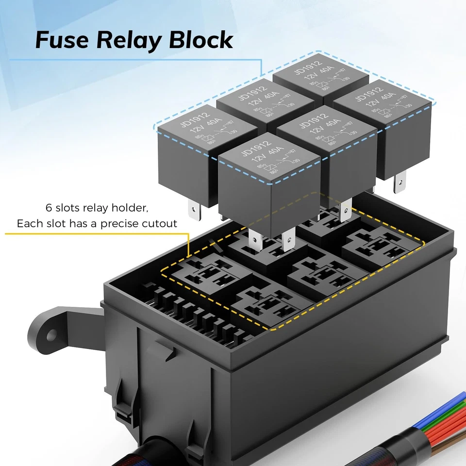 12V Automotive Relay Box 6 Way Relay Fuse Box, with 12 AWG Pre-Wired - Image 3 of 4