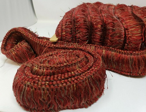 5 YDS TOSKANA ITALIENISCH DICK DOPPELT 2" ROT GOLD BÜRSTE FRANSEN VORHANG POLSTERUNG - Bild 5 von 12