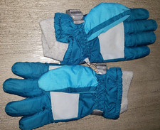 girls MEDIUM/LARGE BLUE GRAY WINTER GLOVES lined thick warm