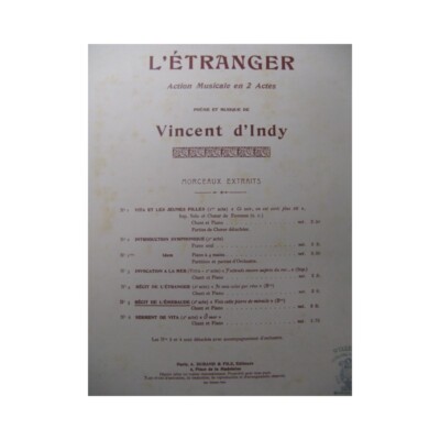 D'INDY Vincent L'Etranger No 5 Klaviergesang 1905