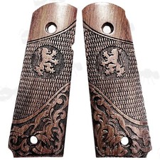 Pair of 1911 Wood Pistol Grips ~ Hand Carved Decorative Lions Design M1911 .45