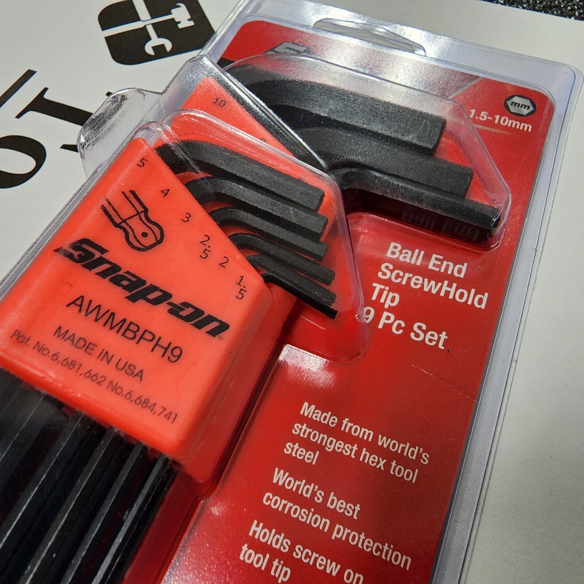 Snap-on Tools USA NEW 9pc Metric L-Shaped ScrewHold Ball Hex