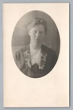 Pretty Girl w Paisley Collar RPPC Antique Studio—Interesting Portrait 1910s