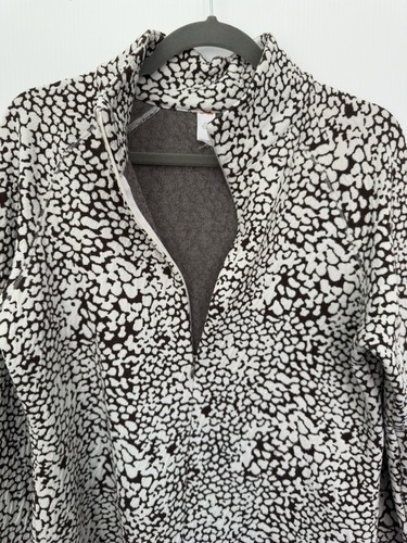 Lucy Womens Activewear Top 1/4 Zip Leopard Print Brown & White LS Textured Sz L - Picture 7 of 15