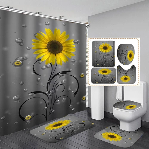 Red Rose Bathroom Non-slip Mat Set Waterproof Shower Curtain Toilet Bath Mat - Bild 39 von 40