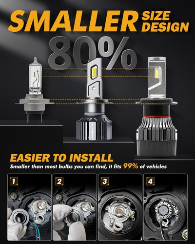 AUXBEAM H7 LED Headlight Bulb Kit High/Low Beam 6500K Super Bright White 28000LM - Picture 6 of 12