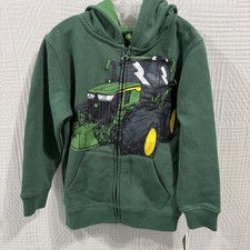 John Deere Boys Zip Up Sweatshirt With Tractor Theme. New Size 7