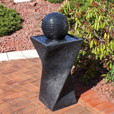 Black Ball Solar Water Fountain with Battery/LED Lights - 32 in by Sunnydaze